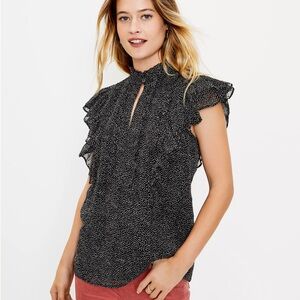 LOFT Ruffle Sleeveless Top Black & White Dot Lined Shell Blouse
